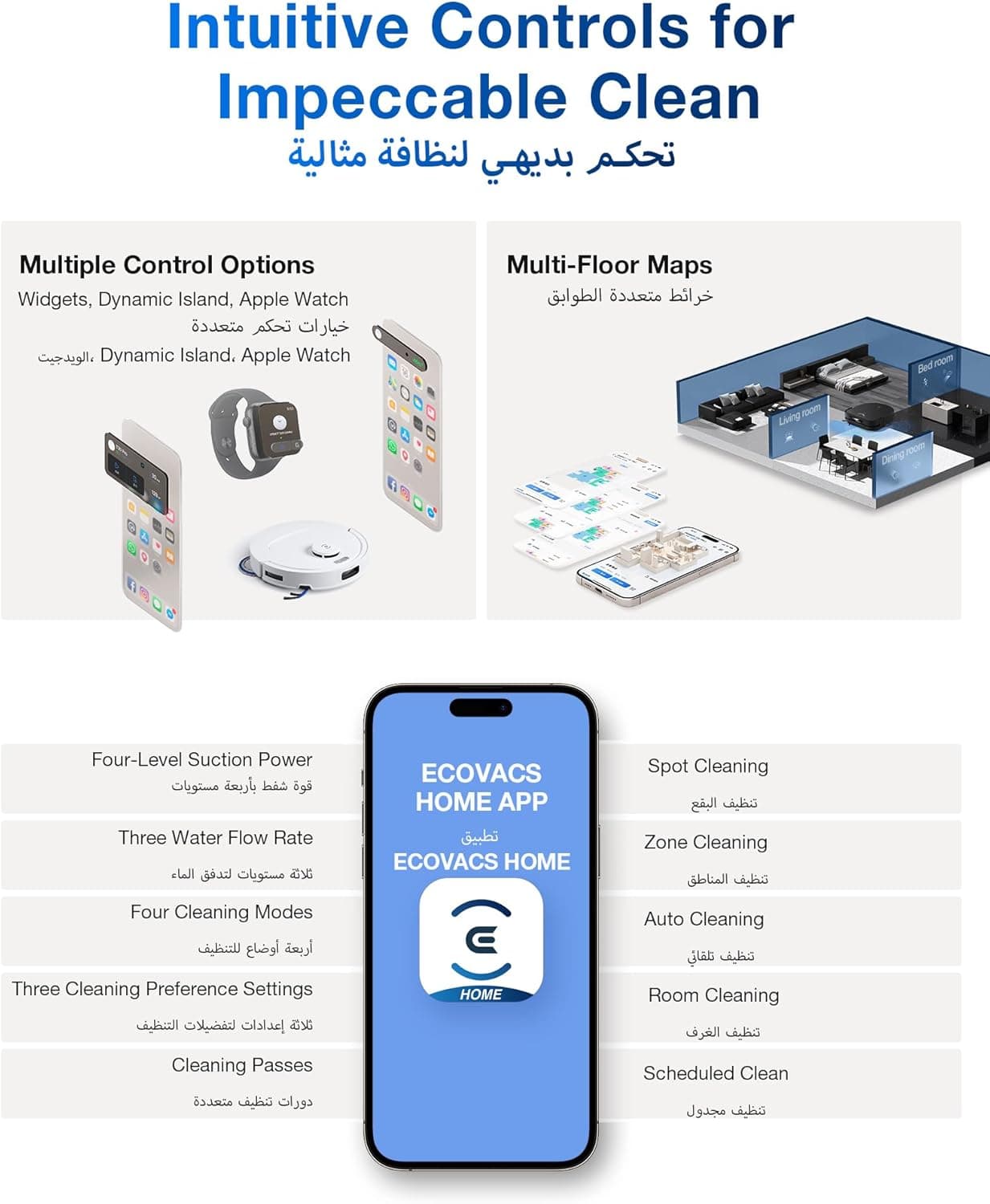 جاروبرقی رباتیک ECOVACS DEEBOT T30C OMNI با ایستگاه، جاروبرقی رباتیک با قدرت مکش 20000Pa، شستشو با آب داغ 75°C، تی‌کشی OZMO Turbo 2.0، برس ZeroTangle 3.0، شستشوی مرطوب تطبیقی، سفید T30C/White 2463