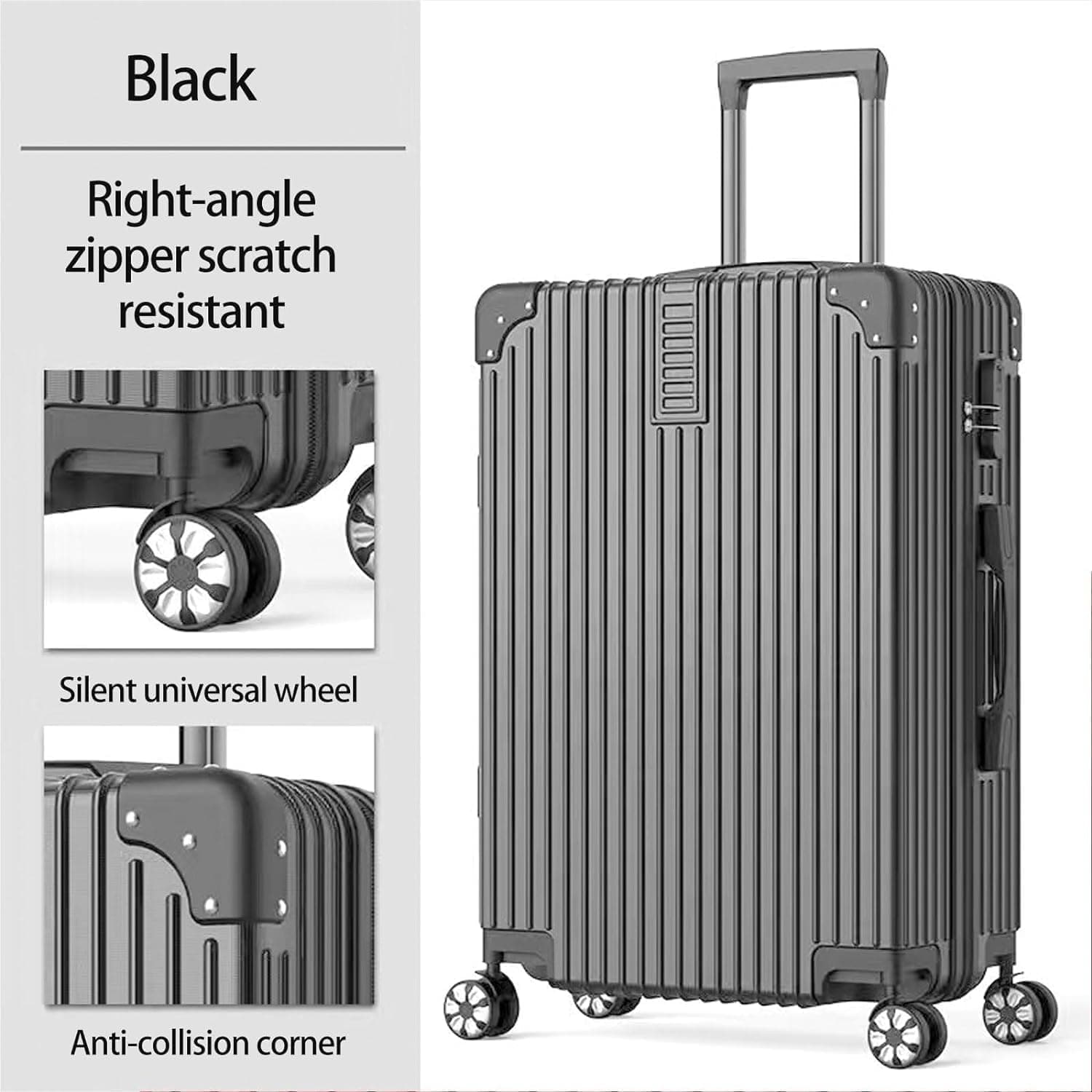 ست چمدان، ۳ تکه (۲۰/۲۴/۲۸ اینچ) چمدان با چرخ‌های یونیورسال PC+ABS سخت‌پوست بادوام با قیمت حراج (مشکی) 2500