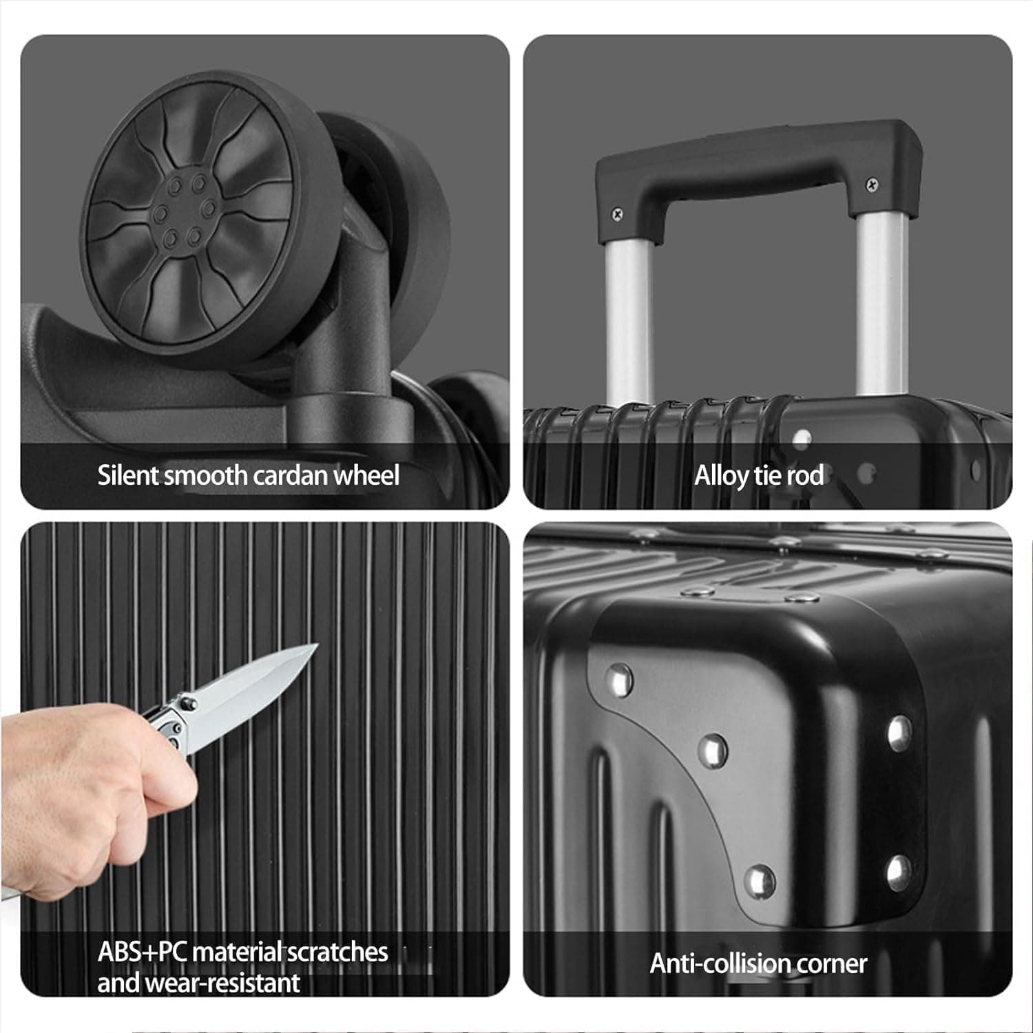 ست چمدان، ۳ تکه (۲۰/۲۴/۲۸ اینچ) چمدان با چرخ‌های یونیورسال PC+ABS سخت‌پوست بادوام با قیمت حراج (مشکی) 2501