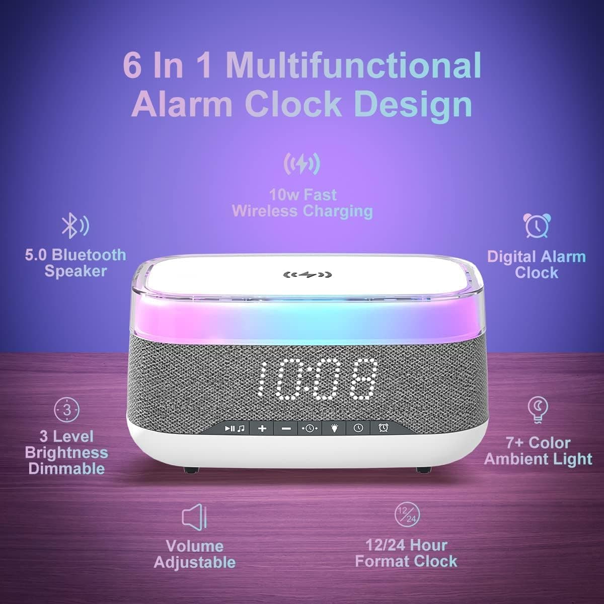 اسپیکر TERRIFI با ساعت زنگ‌دار دیجیتال و شارژر بی‌سیم سریع