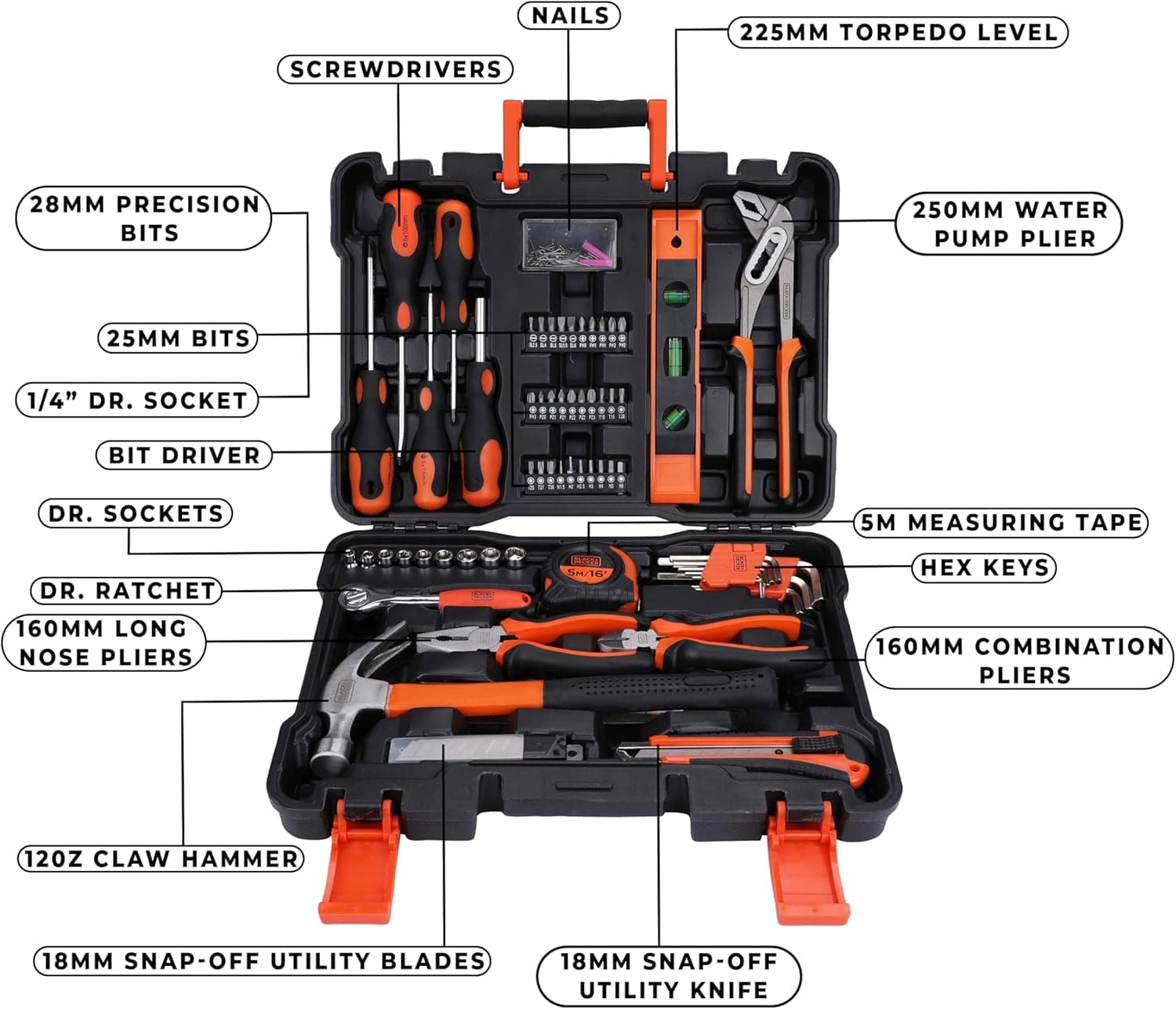 کیف ابزار دستی ۱۵۴ تکه BLACK+DECKER برای استفاده در خانه و دفتر مدل BMT154C 2748