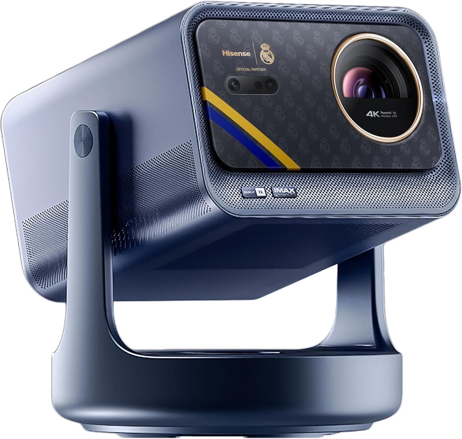 ویدئو پروژکتور قابل حمل مینی Hisense C2 Ultra Real Madrid Edition 4K UHD Triple Color RGB Laser، از 65 تا 300 اینچ، روشنایی 3000 ANSI Lumens، گستره رنگی وسیع 110% BT.2020 Wide Color Gamut، پشتیبانی از Dolby Vision، صدای Sound by JBL، دارای Netflix، مجهز به WIFI 6E، مدل C2 Ultra Madrid Portable 2848