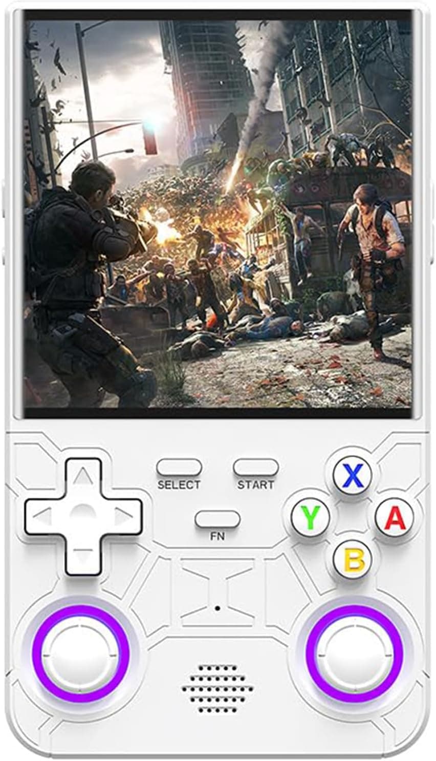 کنسول بازی دستی R36 Ultra، صفحه‌نمایش 4 اینچ IPS با لمینیشن کامل OCA، کارت 64GB با بیش از 20000 بازی، سیستم Linux، پردازنده RK3326، WiFi و Bluetooth، باتری 3000mAh (سفید) 2872