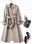 پالتو بارانی زنانه PROPFE، سبک کره‌ای، پالتو مد روز، دو ردیف دکمه، بلند با کمربند، پالتوی شیک، مناسب دفتر، بادگیر (رنگ: Hortel�، سایز: Medium) M Hortel� 2929