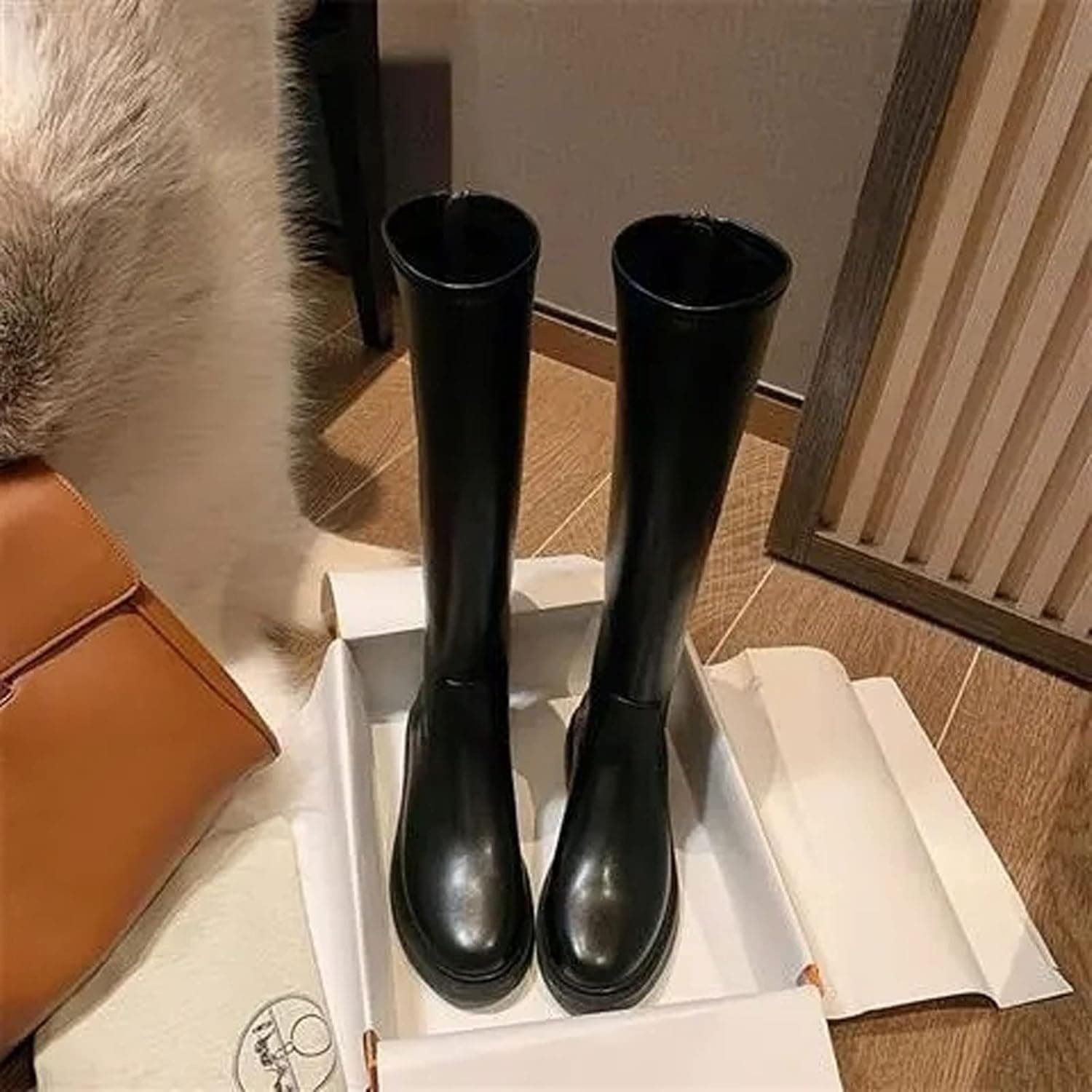 کفش بارانی زنانه، چکمه‌های زمستانی زنانه تا زانو سبک Riding Equestrian از چرم با پلتفرم، چکمه بلند زنانه، کفش زنانه مناسب Office Lady، سایز 38 EU 2944
