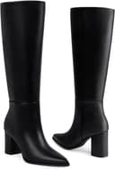 بوت زنانه تا زانو: بوت بلند راحت با پنجه نوک‌تیز، پاشنه Chunky، مناسب ساق پهن، بوت بلند مد پاییز و زمستان برای دفتر، مهمانی و قرار، سایز 38 EU، رنگ مشکی، جنس Pu 2947