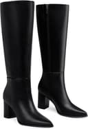 بوت زنانه تا زانو: بوت بلند راحت با پنجه نوک‌تیز، پاشنه Chunky، مناسب ساق پهن، بوت بلند مد پاییز و زمستان برای دفتر، مهمانی و قرار، سایز 38 EU، رنگ مشکی، جنس Pu 2948