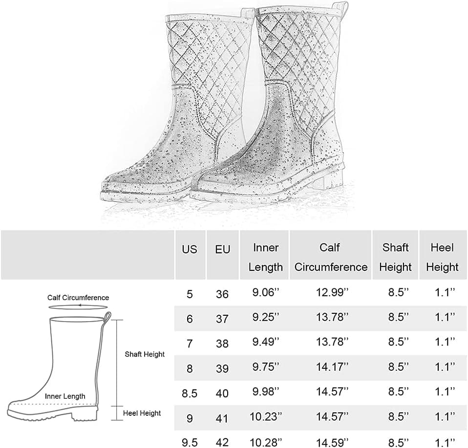چکمه بارانی زنانه Petrass مشکی ضد آب، ساق میانی، سبک، بوتی‌های بامزه، مناسب مد و کار در فضای باز، کفش باغ راحت سایز 39 EU رنگ مشکی 2970
