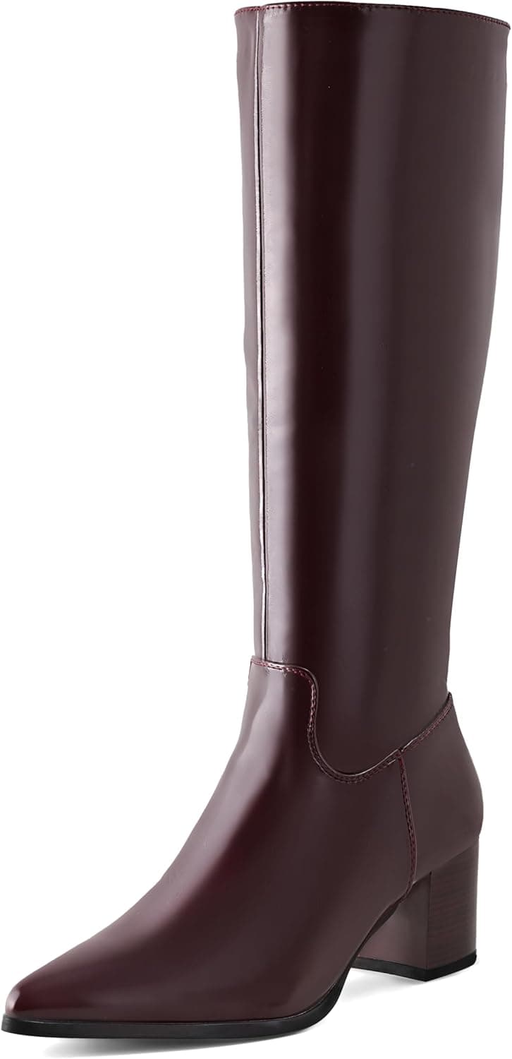 چکمه‌های تا زانو زنانه Shoe'N Tale با نوک تیز، چکمه‌های بلند با پاشنه میانی پهن و مکعبی، زیپ کناری، سایز 40 EU، رنگ Burgundy 2982