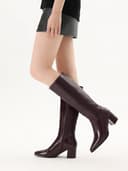 چکمه‌های تا زانو زنانه Shoe'N Tale با نوک تیز، چکمه‌های بلند با پاشنه میانی پهن و مکعبی، زیپ کناری، سایز 40 EU، رنگ Burgundy 2985