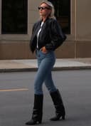 چکمه زنانه تا زانو Modatope، چکمه زنانه تا زانو با لبه تاشو، پاشنه بلند پهن، چکمه بلند زیپ‌دار با نوک تیز، چکمه بلند مجلسی برای زنانه، سایز 39 EU، رنگ Black Pu 2989