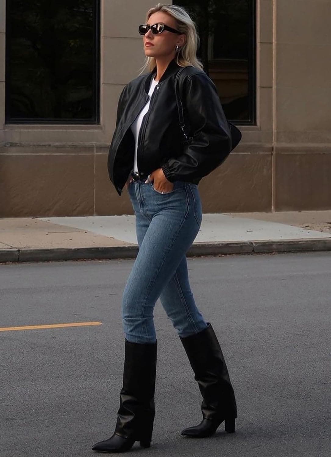 چکمه زنانه تا زانو Modatope، چکمه زنانه تا زانو با لبه تاشو، پاشنه بلند پهن، چکمه بلند زیپ‌دار با نوک تیز، چکمه بلند مجلسی برای زنانه، سایز 39 EU، رنگ Black Pu 2989