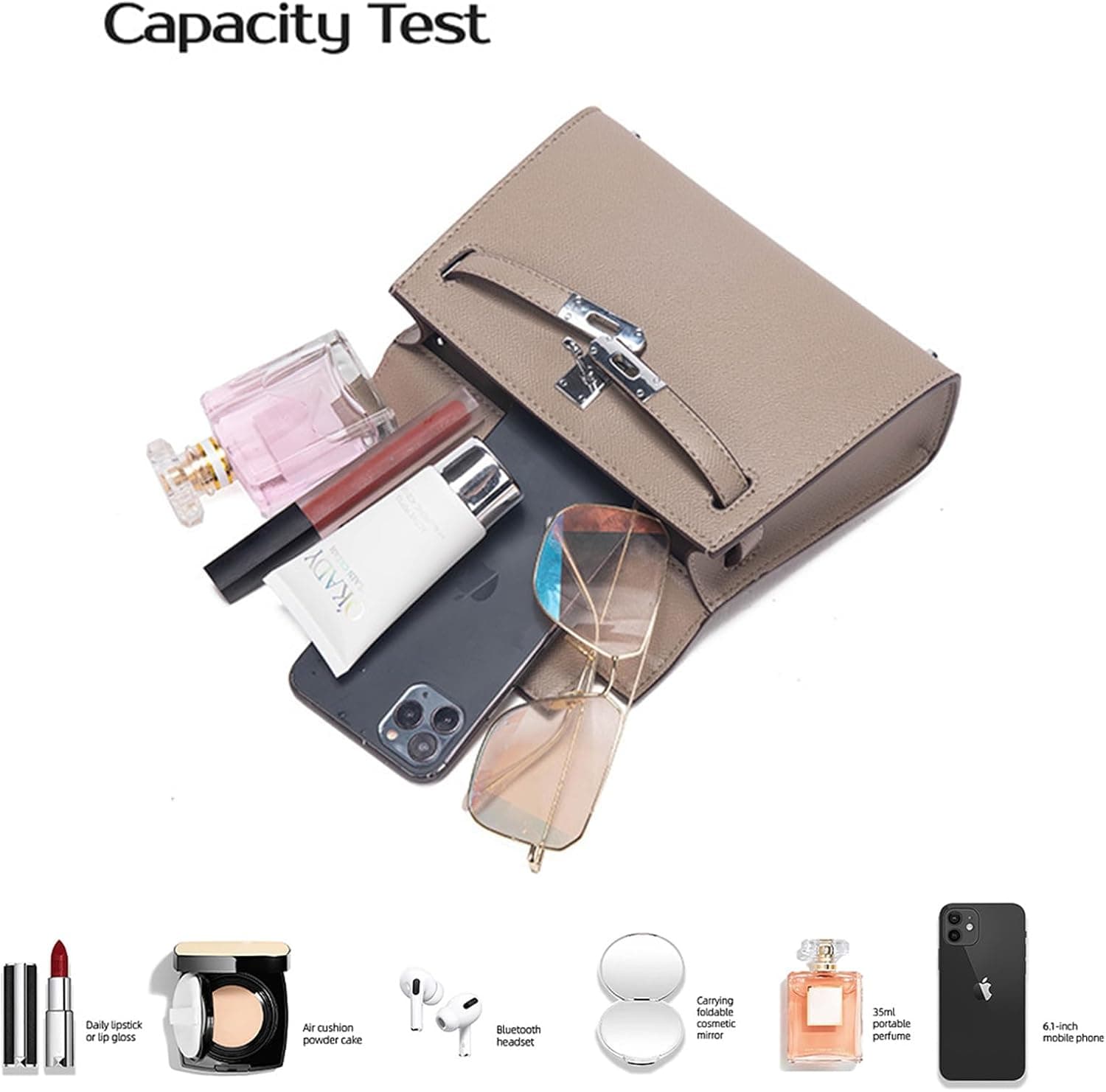 کیف دستی زنانه mothgel مدل Top-handle-handbags معاصر 7.87" x 2.56" x 5.51" رنگ خاکی-نقره‌ای با سگک 3006