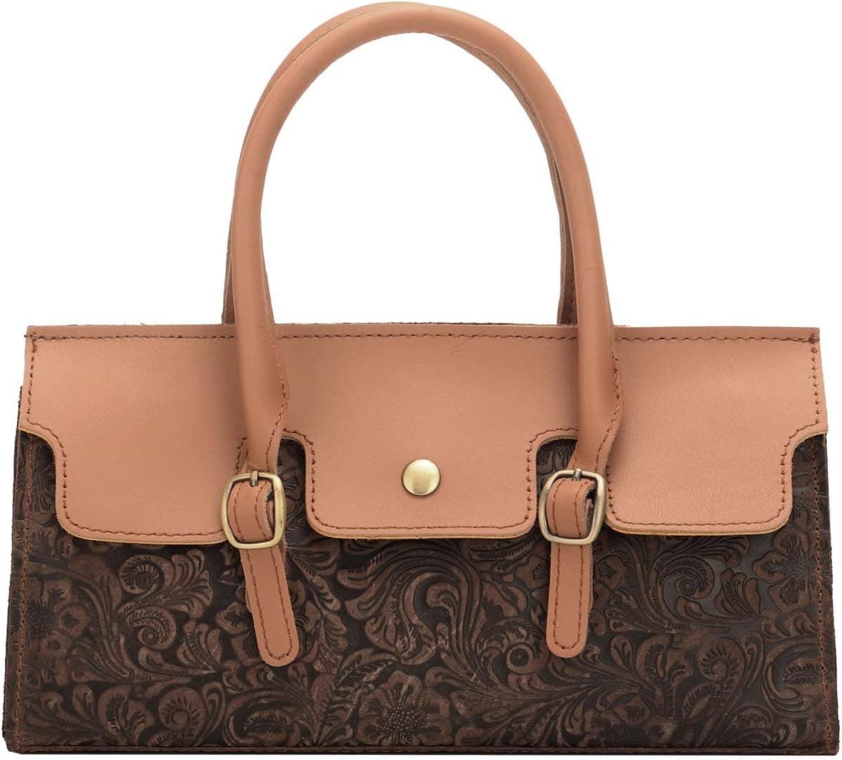 کیف زنانه دستی Tote از چرم طبیعی حکاکی‌شده، کیف دستی western، کیف پول، کیف دستی کوچک Mini Tote، کیف دوشی کوچک برای زنان (قهوه‌ای) 3010