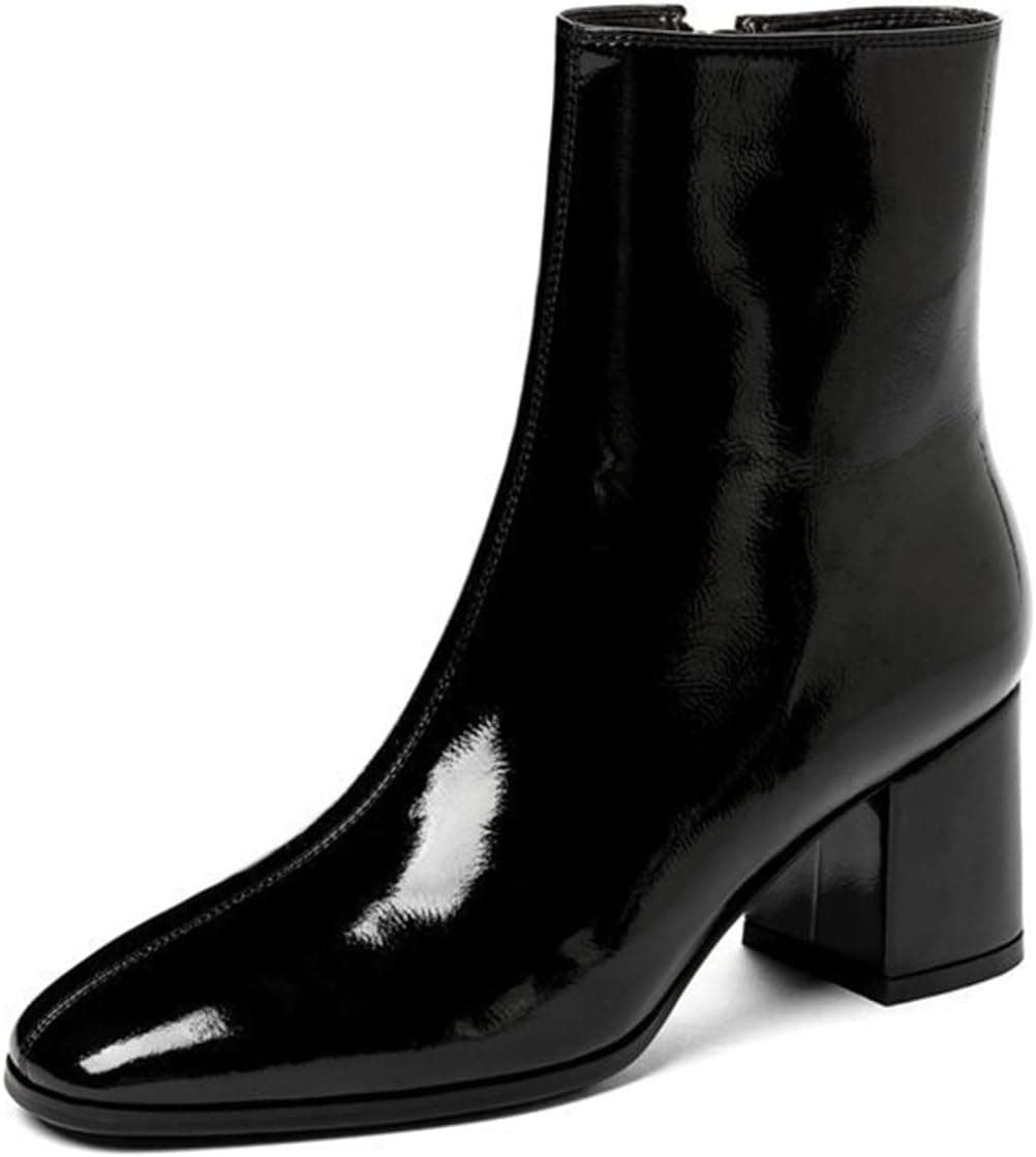 کفش پاشنه‌بلند، بوت‌های چرم نرم زنانه، بوت‌های زنانه پاشنه‌بلند ضخیم، کفش زنانه پاییزه زمستانه با زیپ، بوت زنانه مشکی سفید (سایز: 36) 3023