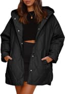 ژاکت‌های بلند زنانه HaiDu مد 2023، پالتو زمستانی بیزینس کژوال با طرح لوزی، کلاه‌دار و سبک برای زنان (رنگ: مشکی، سایز: 2X-Large) 3035