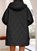 ژاکت‌های بلند زنانه HaiDu مد 2023، پالتو زمستانی بیزینس کژوال با طرح لوزی، کلاه‌دار و سبک برای زنان (رنگ: مشکی، سایز: 2X-Large) 3039