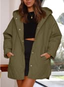 ژاکت‌های بلند زنانه HaiDu مد 2023، پالتو زمستانی بیزینس کژوال با طرح لوزی، کلاه‌دار و سبک برای زنان (رنگ: Armygreen، سایز: Small) 3042