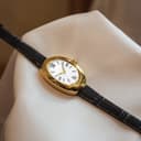 ساعت دستبندی زنانه MASTOP - ساعت دستبندی با صفحه بیضی 24 میلی‌متری شیک - ساعت مچی کوارتز به سبک جواهرات طلایی - هدیه برای او، مشکی A 3053