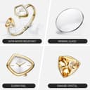 ساعت کوارتز لوکس زنانه SAGA Phantom مدل Cuff Bangle، با قاب مثلثی، موتور ژاپنی، مقاوم در برابر آب تا 30M، دستبند استیل ضدزنگ 316L با کریستال‌های Danube، سایز بزرگ، رنگ Gold/Illusory Crystal 3059