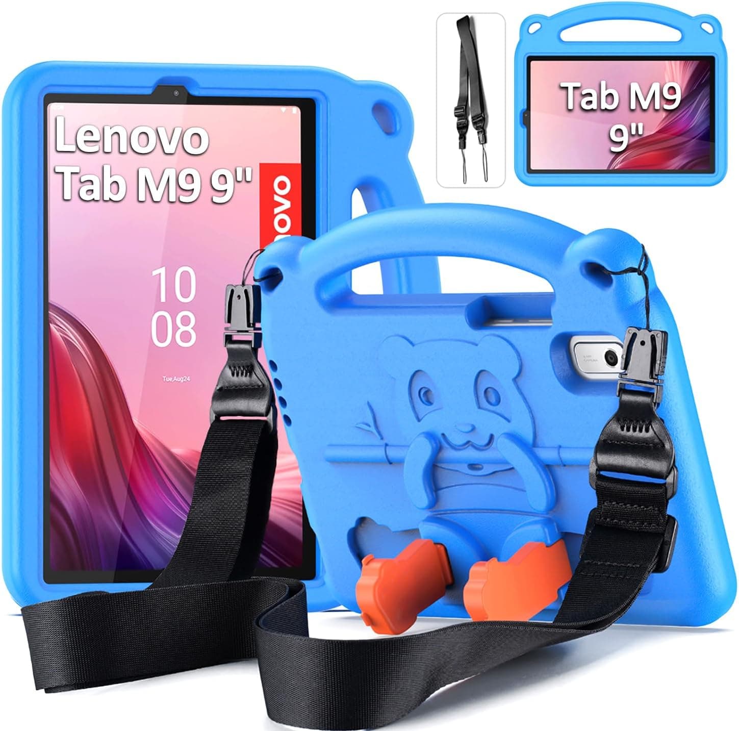 کاور کودکانه برای Lenovo Tab M9 9 اینچ، کاور ضد ضربه کودک با دسته، بند شانه‌ای برای مردان، مناسب برای Lenovo Tab M9 2023 9 اینچ، آبی Lenovo Tab M9 9 Pulgadas 2023 آبی 3111