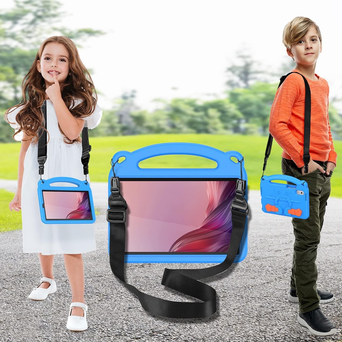 کاور کودکانه برای Lenovo Tab M9 9 اینچ، کاور ضد ضربه کودک با دسته، بند شانه‌ای برای مردان، مناسب برای Lenovo Tab M9 2023 9 اینچ، آبی Lenovo Tab M9 9 Pulgadas 2023 آبی 3118