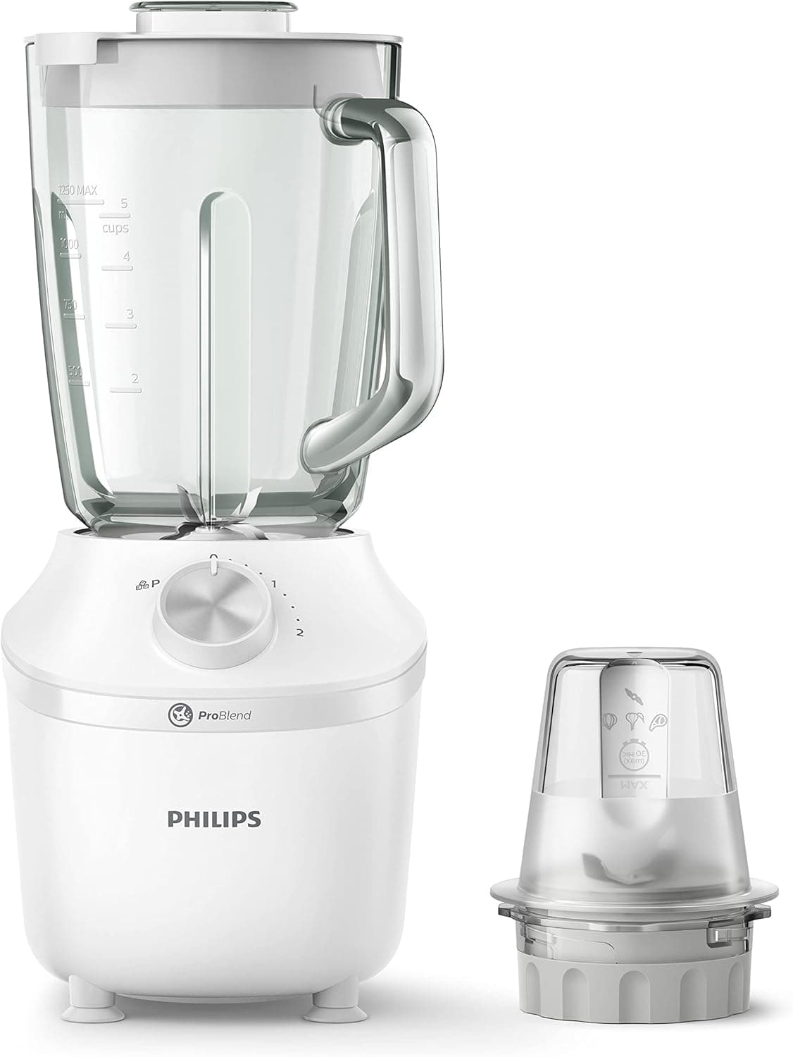 مخلوط‌کن Philips سری 3000 - توان 600 وات، ظرفیت 2 لیتر، پارچ شیشه‌ای، سیستم ProBlend، 2 سرعت تنظیم + پالس - مدل HR2291/20 سفید 3125