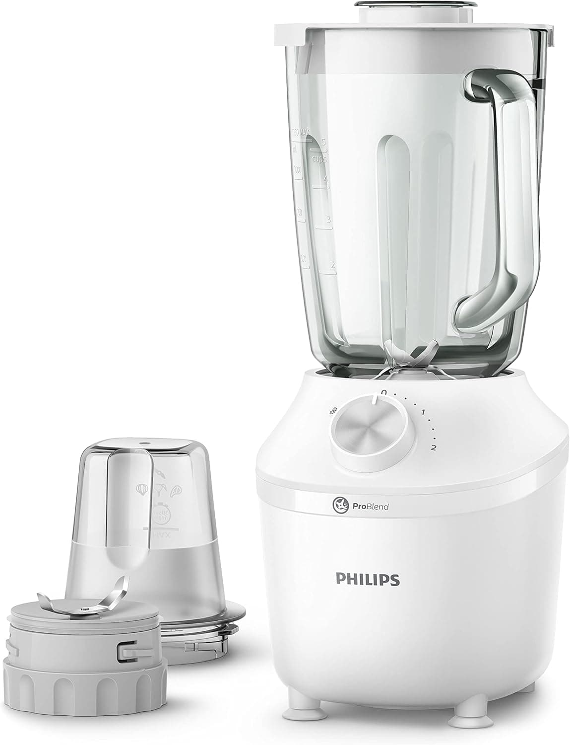 مخلوط‌کن Philips سری 3000 - توان 600 وات، ظرفیت 2 لیتر، پارچ شیشه‌ای، سیستم ProBlend، 2 سرعت تنظیم + پالس - مدل HR2291/20 سفید 3126