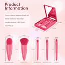 ست ۵ عددی براش آرایشی مسافرتی - ست براش آرایش مینی قابل حمل مخصوص سفر به همراه جعبه آینه‌دار برای فوندیشن، رژگونه و سایه چشم، رنگ رز قرمز 3155