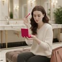 ست ۵ عددی براش آرایشی مسافرتی - ست براش آرایش مینی قابل حمل مخصوص سفر به همراه جعبه آینه‌دار برای فوندیشن، رژگونه و سایه چشم، رنگ رز قرمز 3157