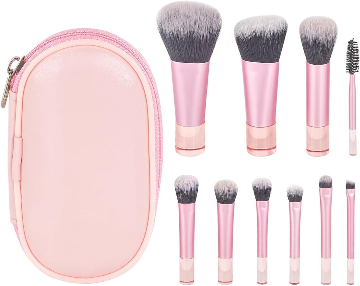 ست ۱۰ عددی براش مینی آرایشی با موهای مصنوعی نرم برای Foundation، Blush، Blending Eyeshadow، ضد حساسیت برای انواع پوست، صورتی 3163