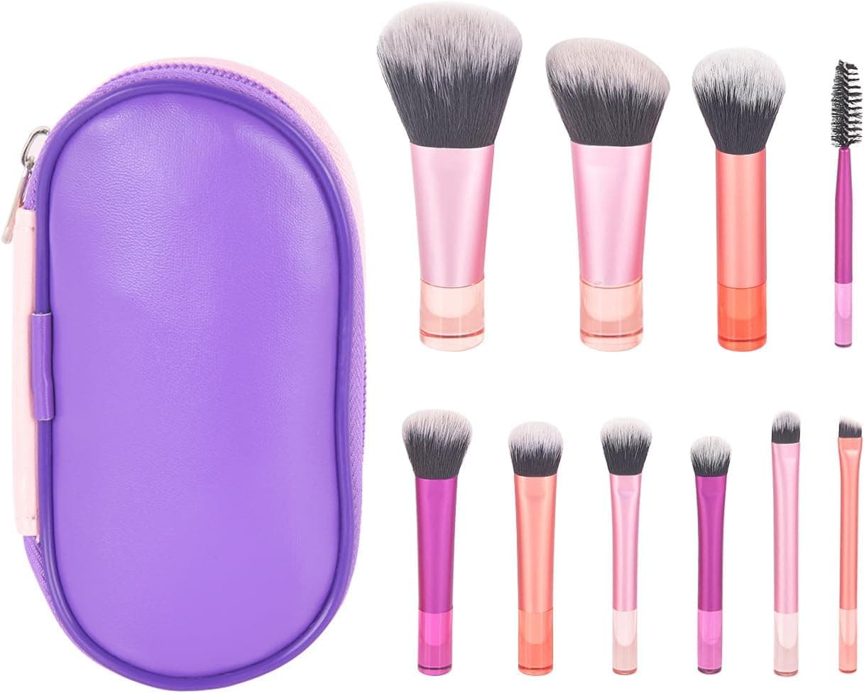 ست ۱۰ عددی براش آرایشی مینی با موهای مصنوعی نرم برای فوندیشن، رژگونه، ترکیب سایه چشم، ضد حساسیت مناسب برای انواع پوست، چندرنگ 3165