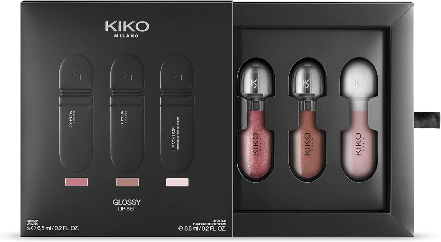 ست براق لب KIKO Milano | ست آرایشی: ۲ برق لب مرطوب‌کننده و ۱ کرم لب اصلاح‌کننده چندرنگ 3174