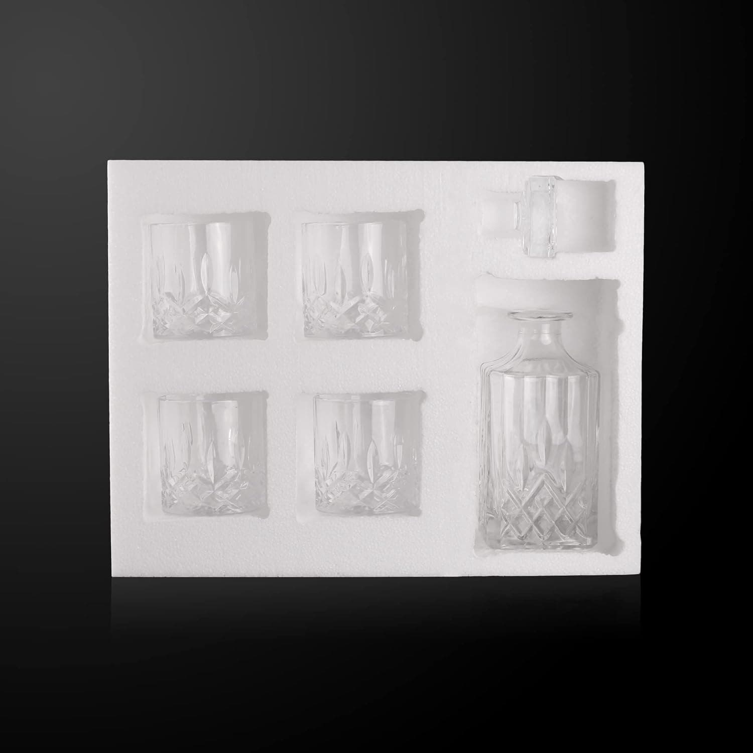 ست دکانتر 5 تکه JT GLASS ست نوشیدنی شامل 4 عدد Tumbler و 1 عدد Bottle با Lid طرح شمشیر 311 میلی‌لیتر و 700 میلی‌لیتر شیشه شفاف 5 تکه دکوراسیون منزل Barware 3216