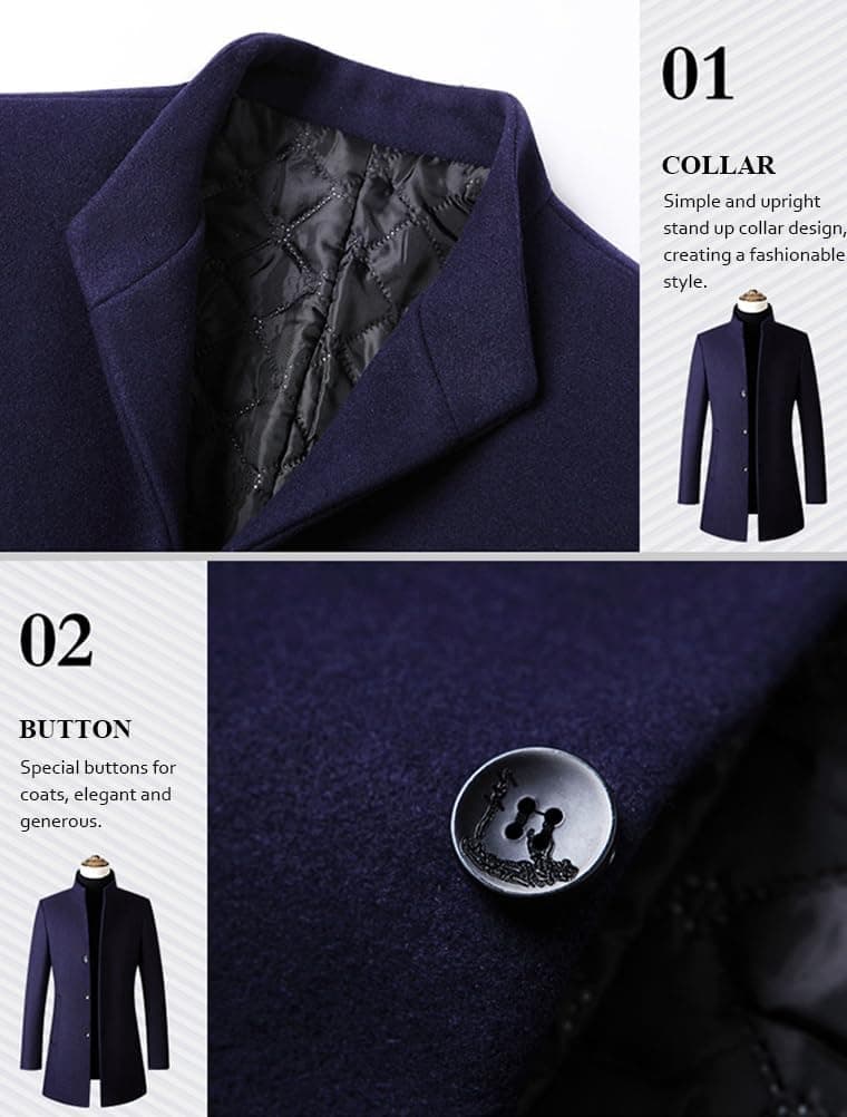 کت بلند زمستانی مردانه Lavnis از جنس ترکیبی پشم – کت Pea باریک با جلوی دکمه‌دار تک‌سینه، مناسب برای استفاده رسمی و کت تجاری. 322