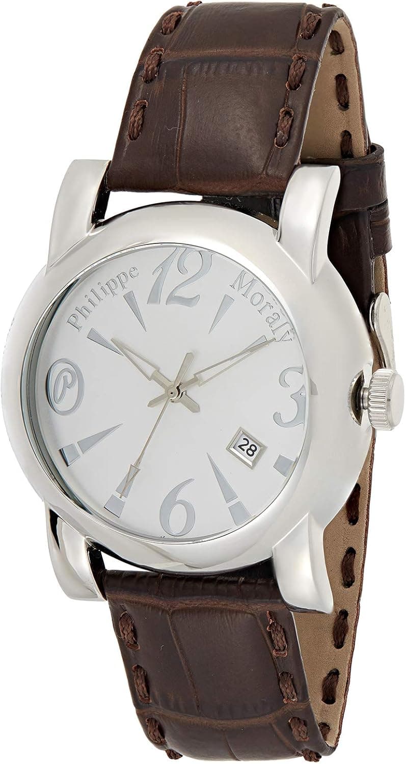 ساعت مچی مردانه Philippe Moraly با صفحه سفید و بند چرمی - L0723WWO 3293