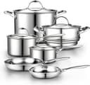 ست ۱۰ تکه قابلمه استیل چندلایه Cooks Standard مدل Multi-Ply Clad، سرویس ۱۰ تکه ظروف پخت‌وپز، رنگ نقره‌ای 3382