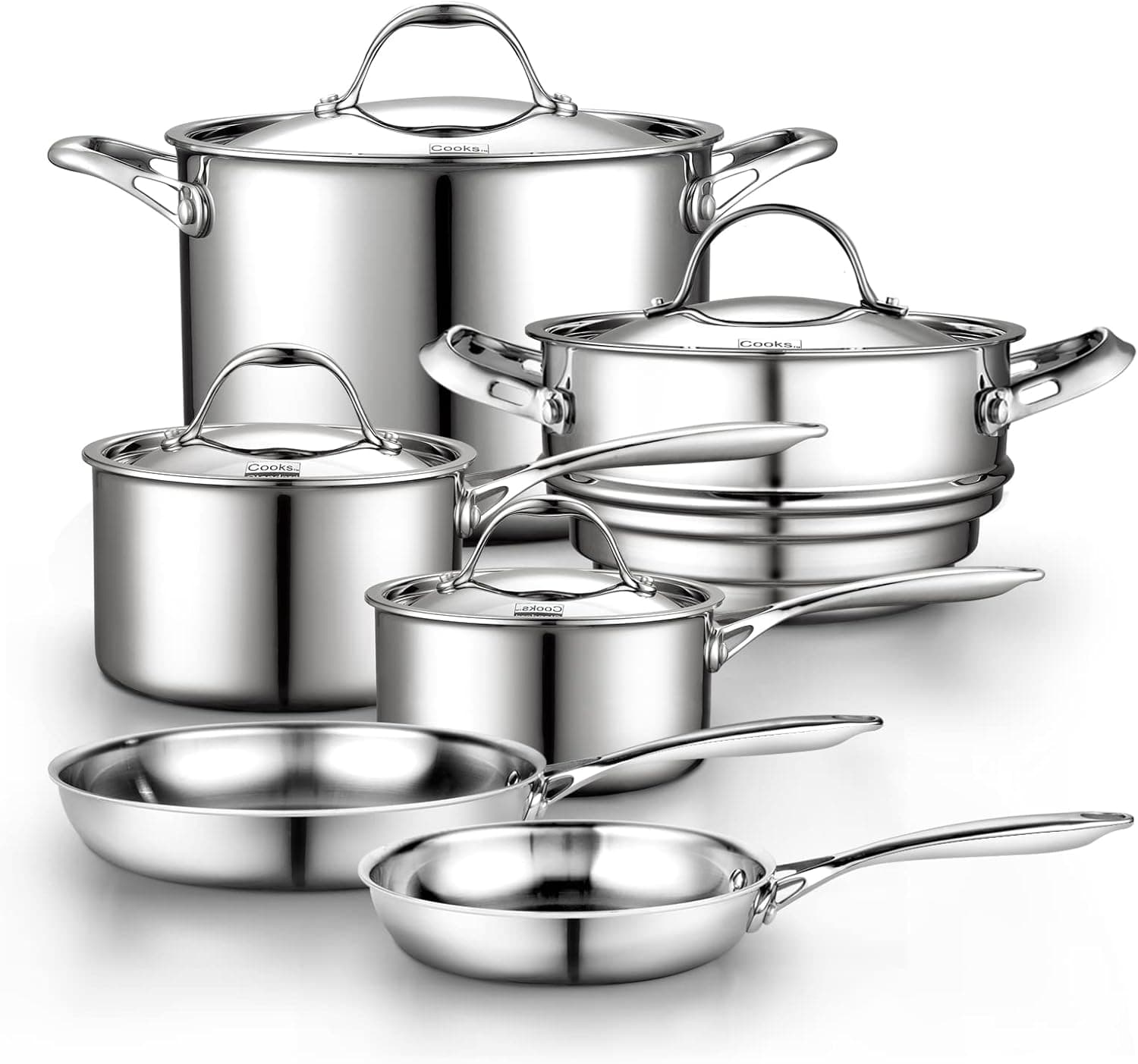 ست ۱۰ تکه قابلمه استیل چندلایه Cooks Standard مدل Multi-Ply Clad، سرویس ۱۰ تکه ظروف پخت‌وپز، رنگ نقره‌ای 3382