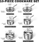 ست ۱۰ تکه قابلمه استیل چندلایه Cooks Standard مدل Multi-Ply Clad، سرویس ۱۰ تکه ظروف پخت‌وپز، رنگ نقره‌ای 3383