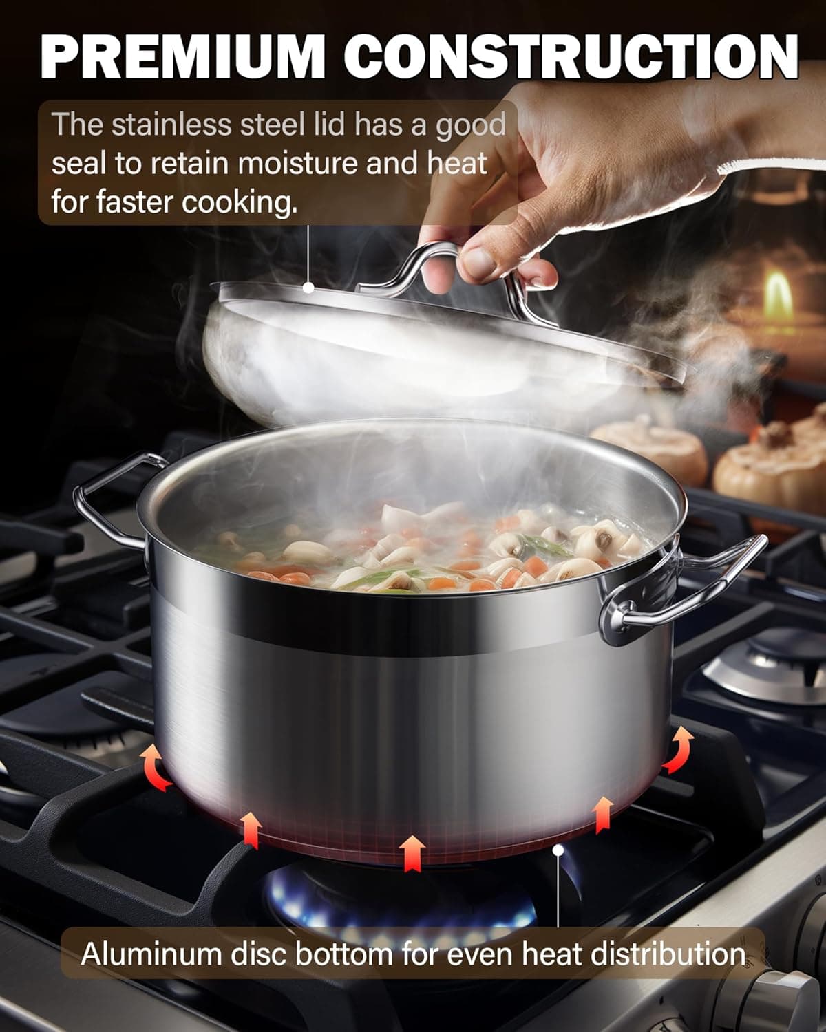 ست قابلمه و تابه آشپزخانه Cooks Standard از استیل ضدزنگ، قابلمه‌ها و تابه‌های حرفه‌ای شامل ساس‌پَن، تابه Sauté، قابلمه Stockpot با درب، ۸ تکه، نقره‌ای، ست ۸ تکه 3392