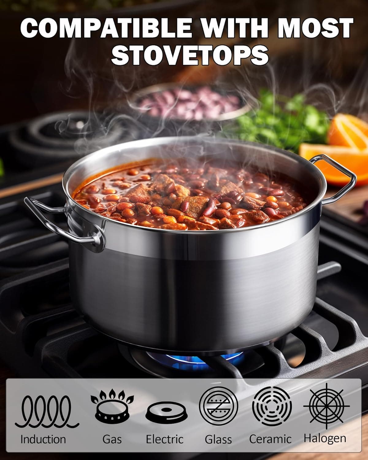 ست قابلمه و تابه آشپزخانه Cooks Standard از استیل ضدزنگ، قابلمه‌ها و تابه‌های حرفه‌ای شامل ساس‌پَن، تابه Sauté، قابلمه Stockpot با درب، ۸ تکه، نقره‌ای، ست ۸ تکه 3393