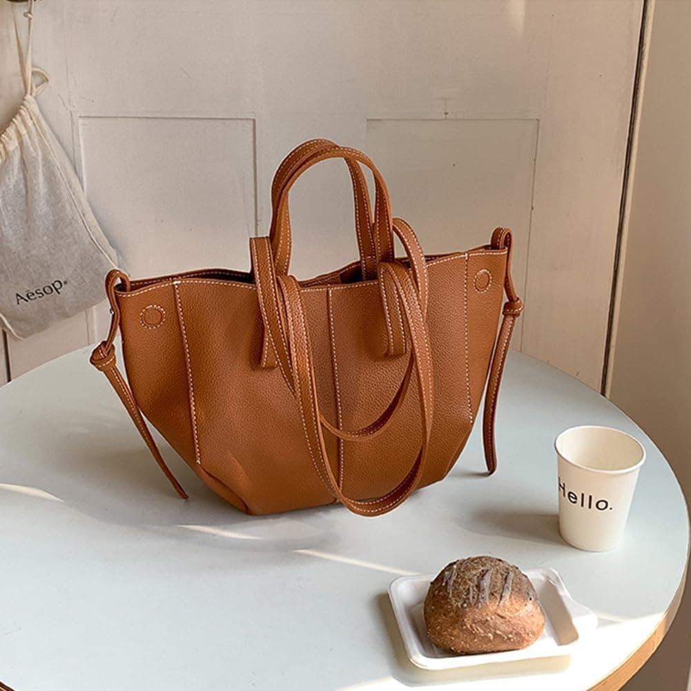 کیف شانه‌ای چین‌دار TERRIFI، کیف هوبوی زنانه وینتیج، کیف دستی شانه‌ای زنانه، کیف کلاچ هلالی زنانه، کیف دستی کوچک مینی بامزه، کیف Tote چرمی با بست آهنربایی (قهوه‌ای) 3402