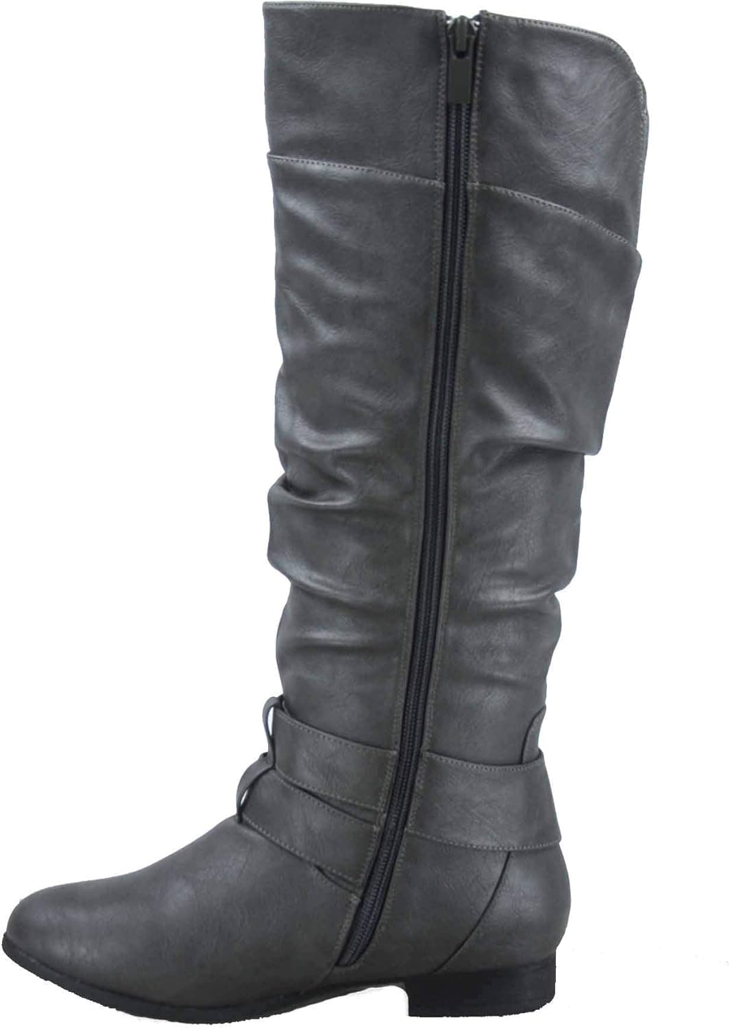 کفش بوت سواری زنانه TOP Moda مدل Coco-20 با پنجه گرد، پاشنه کوتاه، تا زانو با زیپ، سایز 7 رنگ خاکستری 3407