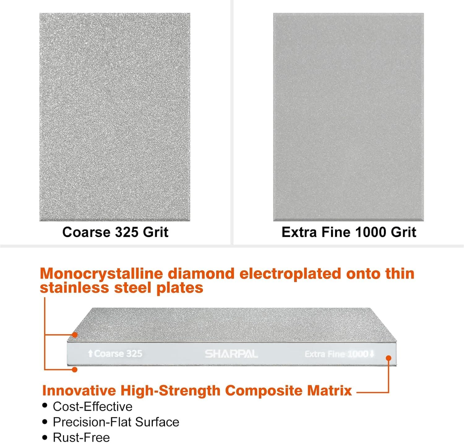 سنگ تیزکن الماس SHARPAL 168H زبر 325 / فوق‌العاده نرم 1000 سنگ دوطرفه - تیزکن حرفه‌ای چاقو با راهنمای زاویه و پایه ضدلغزش (200 x 75 میلی‌متر) دانه‌بندی 325 و 1000 3434