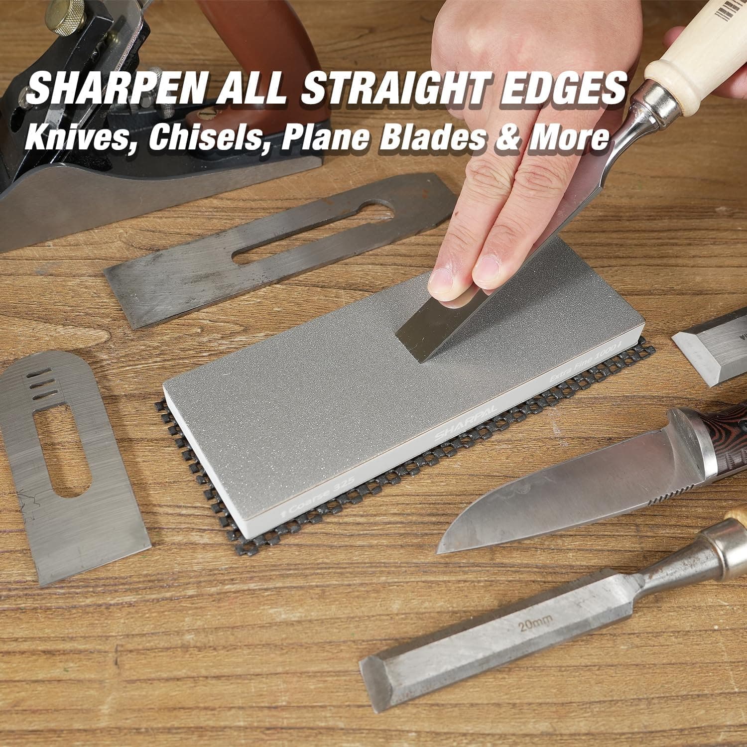 سنگ تیزکن الماس SHARPAL 168H زبر 325 / فوق‌العاده نرم 1000 سنگ دوطرفه - تیزکن حرفه‌ای چاقو با راهنمای زاویه و پایه ضدلغزش (200 x 75 میلی‌متر) دانه‌بندی 325 و 1000 3435