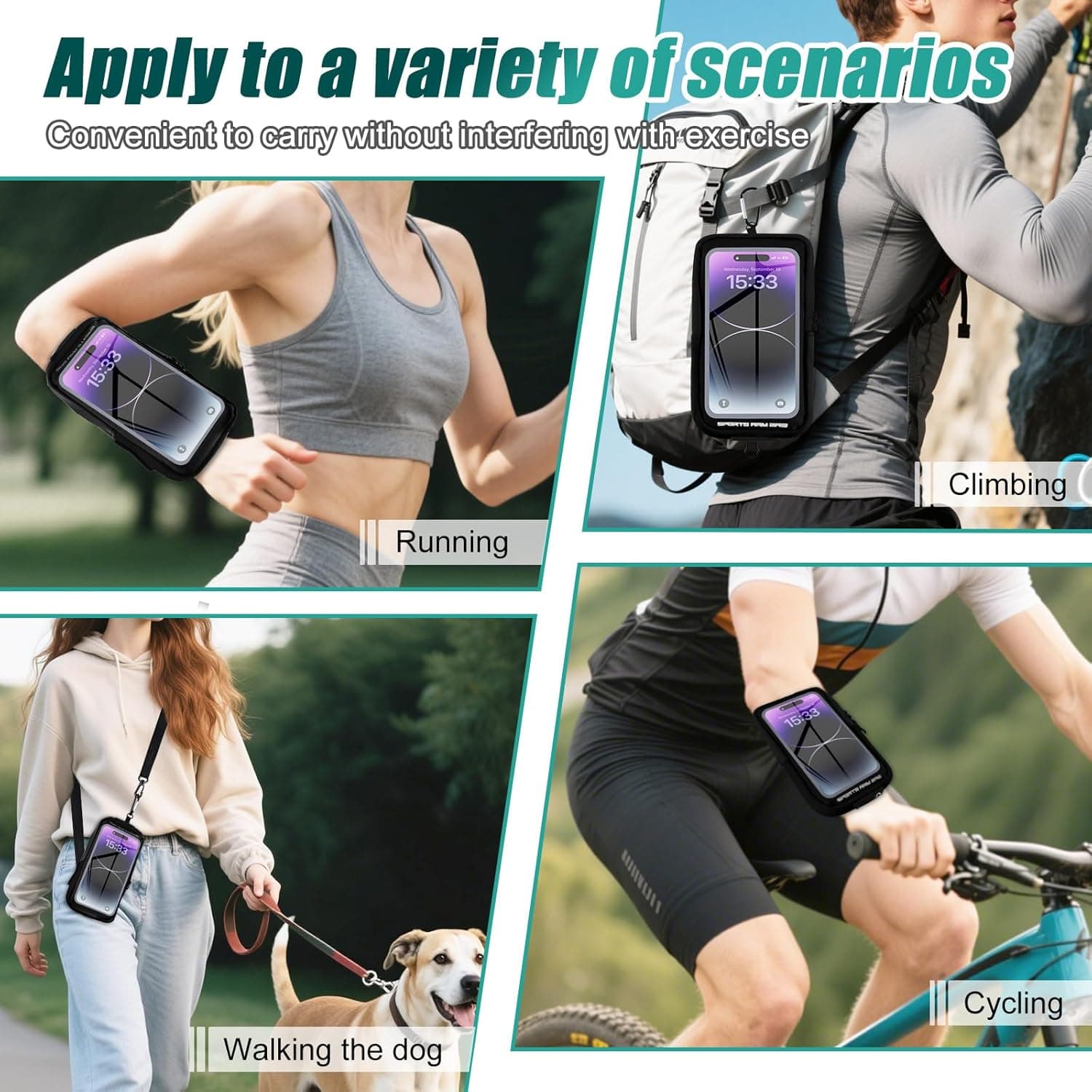 بند مچی نگهدارنده Phone برای Running، کیف Phone کراس‌بادی با محفظه شفاف Touchscreen برای Sport به همراه Carabiner Clip، بازوبند Cell Phone مناسب برای Fitness، Cycling و Hiking (مشکی)