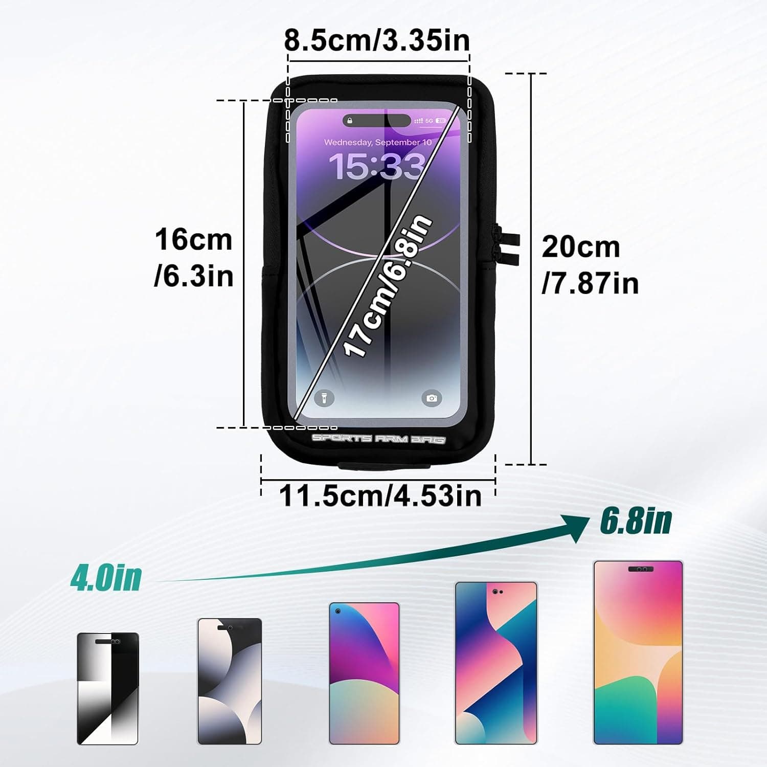 بند مچی نگهدارنده Phone برای Running، کیف Phone کراس‌بادی با محفظه شفاف Touchscreen برای Sport به همراه Carabiner Clip، بازوبند Cell Phone مناسب برای Fitness، Cycling و Hiking (مشکی) 3443