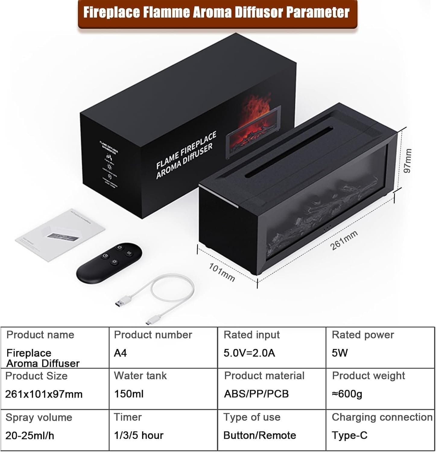 دستگاه پخش‌کننده عطر شومینه Flame، دستگاه آروماتراپی، دیفیوزر شعله ۷ رنگ ارتقایافته، مرطوب‌کننده اولتراسونیک مه خنک، دیفیوزر روغن اسانسی ۱۵۰ میلی‌لیتری با تایمر و خاموشی خودکار بدون آب برای خانه، اتاق و دفتر 3457