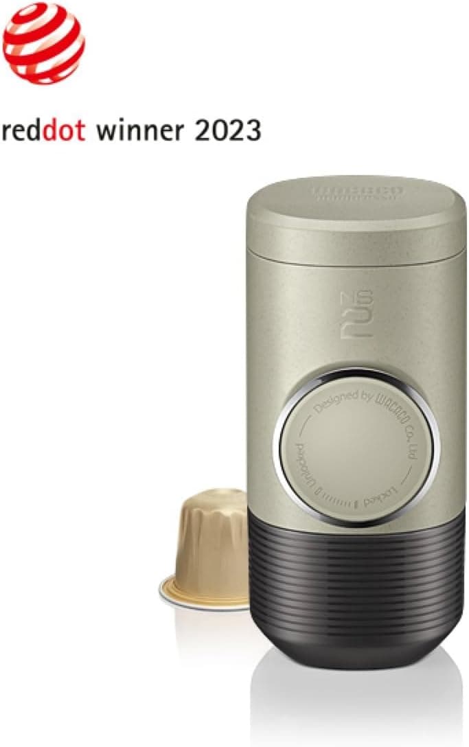Wacaco MINIPRESSO NS2 - دستگاه اسپرسوساز قابل حمل برای کپسول‌های قهوه، دوستدار محیط زیست، ساخته شده با استفاده از Biomass، با قدرت عصاره‌گیری 18 Bar، فوق‌العاده سبک، دارای سیستم مخزن آب یکپارچه - بژ 3465