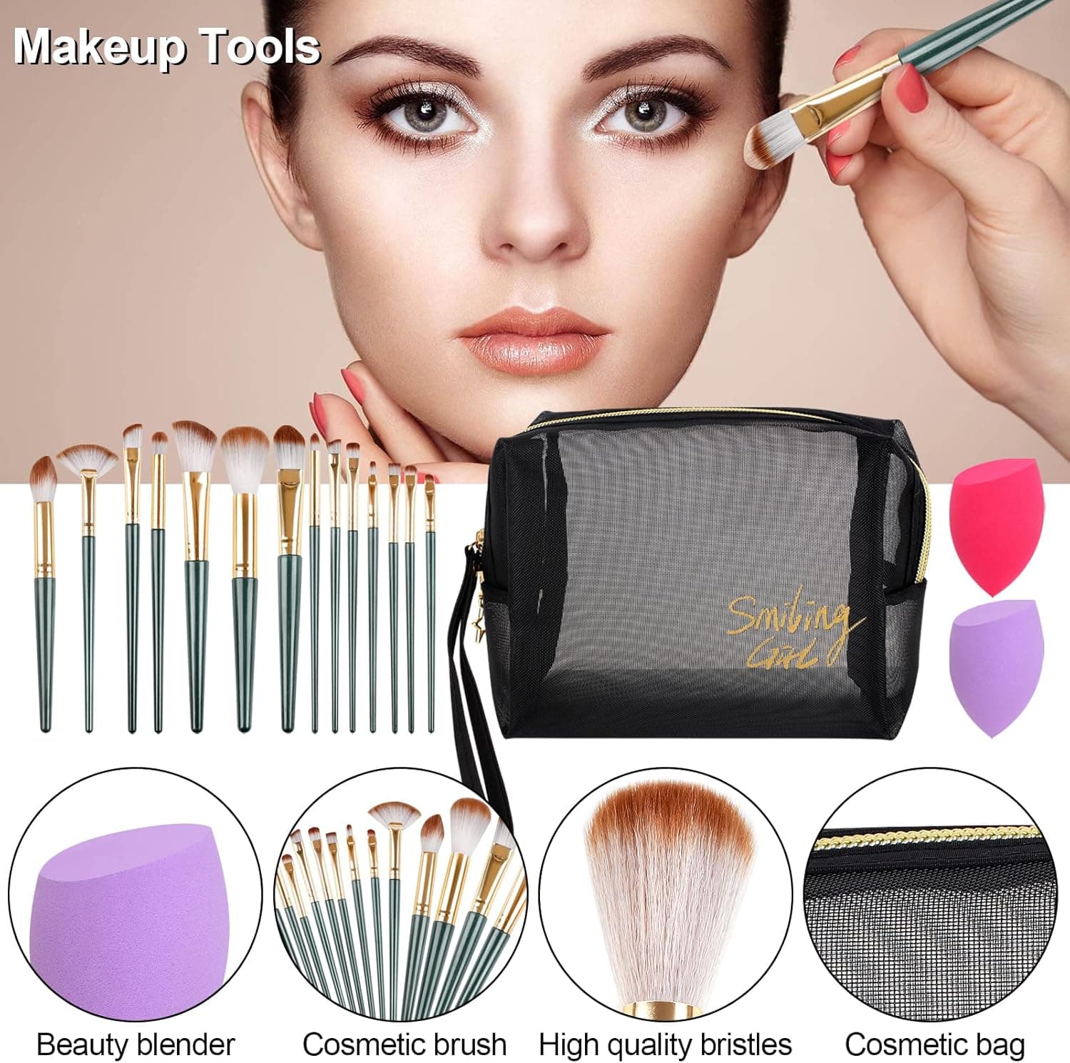 ست آرایش، کیت شروع کننده Cosmetic Make Up با کیف نگهداری قابل حمل برای سفر، پالت آرایشی با سایه چشم، کرم پودر، برق لب برای نوجوانان و بزرگسالان (Style B) 3479